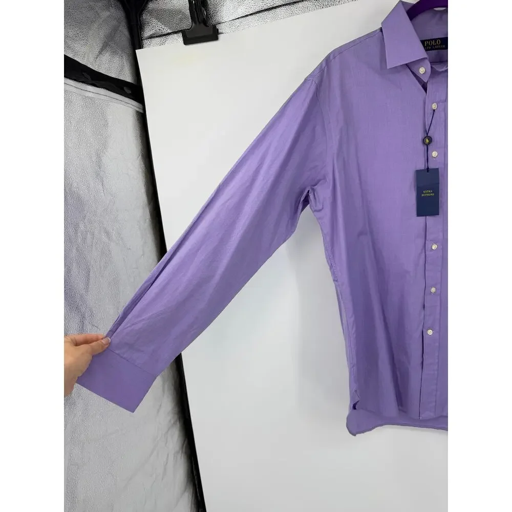 Polo Ralph Lauren Mens Button Up Shirt Size 16 /40-41 Purple Preppy Classic